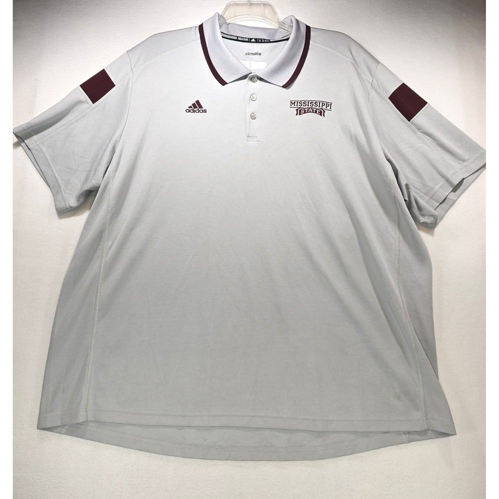 Adidas Mississippi State Bulldogs Climalite Polo Shirt Mens 3XL Gray Maroon